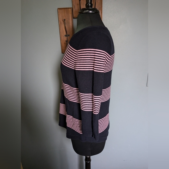 Talbots Navy Blue and Pink Striped Sweater Size Medium - Picture 5 of 12